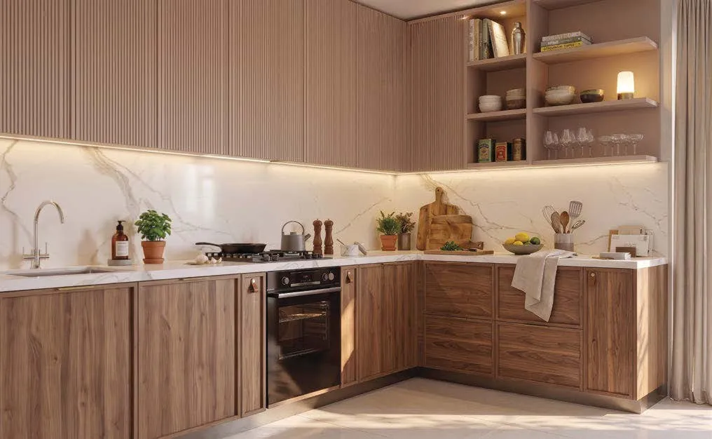 Modular Kitchen & Marble Backsplash